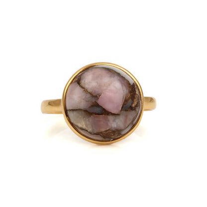 Hot Selling Genuine 925 Silver Vermeil Eternity Women's Ring Handmade 12mm Round Mohave Pink Opal Copper Gemstone Fine Jewelry