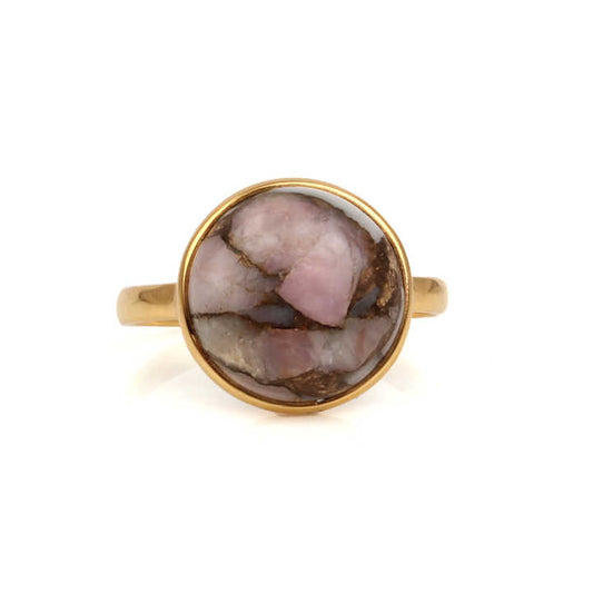 Hot Selling Genuine 925 Silver Vermeil Eternity Women's Ring Handmade 12mm Round Mohave Pink Opal Copper Gemstone Fine Jewelry