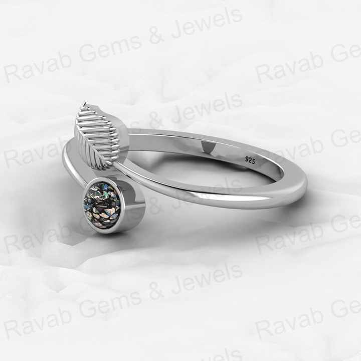 Best Selling Solid 925 Sterling Silver Black Ethiopian Opal Bezel Leaf Designer Adjustable Ring for Women Birthstone Jewelry