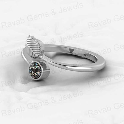 Best Selling Solid 925 Sterling Silver Black Ethiopian Opal Bezel Leaf Designer Adjustable Ring for Women Birthstone Jewelry