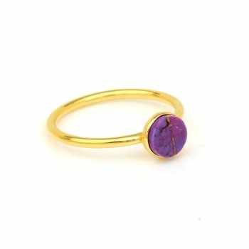 Top Quality 18K Gold Plated Minimalist Boho Ring Beautiful 8mm Natural Mohave Purple Copper Turquoise Dainty Fine Jewelry Gift