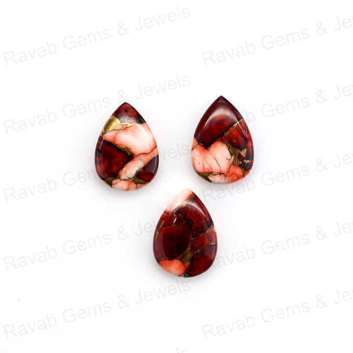 Natural Red Rose Dahlia Mohave Turquoise 16x22mm Pear Shape Cabochon Gemstone Hand Polish Loose Stone for Making Fine Jewelry