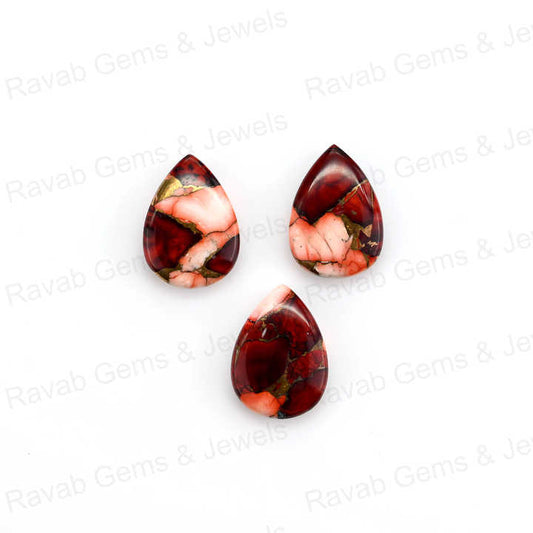 Natural Red Rose Dahlia Mohave Turquoise 16x22mm Pear Shape Cabochon Gemstone Hand Polish Loose Stone for Making Fine Jewelry