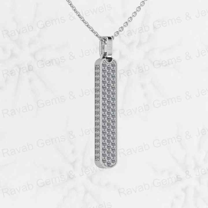 New Arrival Solid 925 Sterling Silver Vertical Bar Micro Pave Diamond CZ Prong Setting Pendant for Men's Fine Classic Necklaces