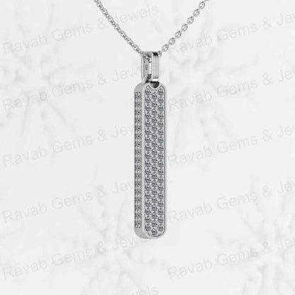 New Arrival Solid 925 Sterling Silver Vertical Bar Micro Pave Diamond CZ Prong Setting Pendant for Men's Fine Classic Necklaces
