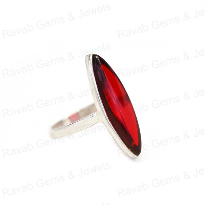 Top Quality Solid 925 Sterling Silver 9x30mm Red Garnet Hydro Cabochon Smooth Marquise Shape Ring for Women Daily Wear Jewelry