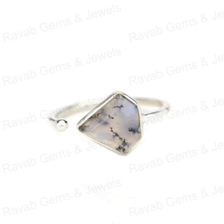 New Arrival Natural Dendrite Agate Ring Sterling 925 Silver 10x10mm Diamond Cut Faceted Bezel Setting Ring for Women