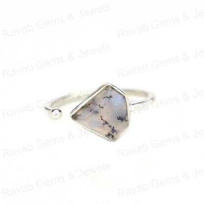 New Arrival Natural Dendrite Agate Ring Sterling 925 Silver 10x10mm Diamond Cut Faceted Bezel Setting Ring for Women