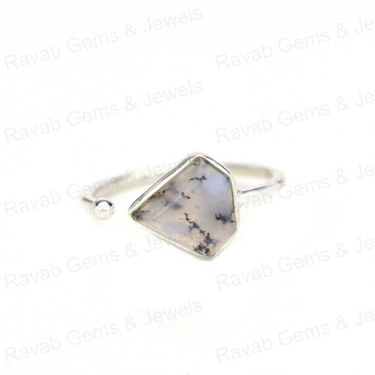 New Arrival Natural Dendrite Agate Ring Sterling 925 Silver 10x10mm Diamond Cut Faceted Bezel Setting Ring for Women