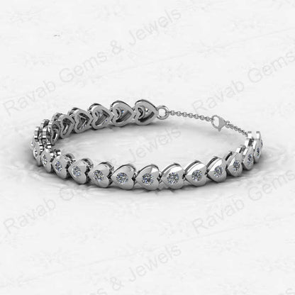 Best Quality Solid 925 Sterling Silver 18K Gold Plated Heart Beaded Link Chain CZ Prong Setting Bracelet for Girls & Women