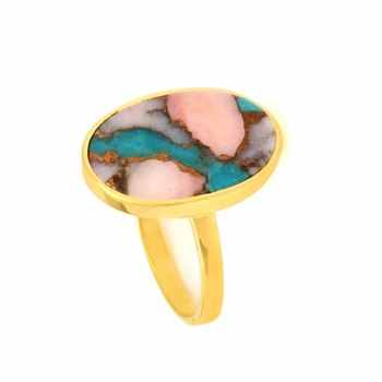 Top Quality 925 Solid Sterling Silver Fine Jewelry Ring for Women Mohave Pink Opal Copper Turquoise 12x16mm Oval Bezel Setting