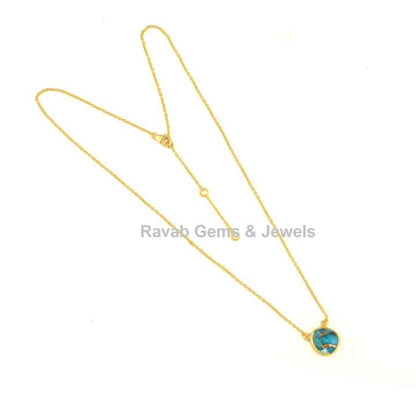 Best Selling Mohave Blue Copper Turquoise Stone Gold Plated Sterling Silver Minimalist Layering Dainty Chain Necklace for Her