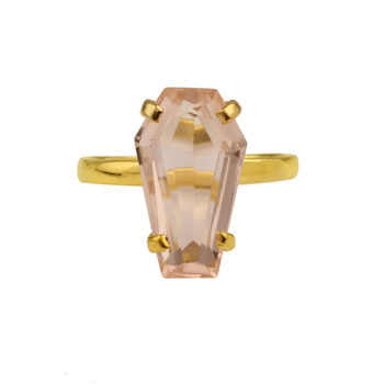 Beautiful Handmade 925 Sterling Silver Coffin Shape Morganite Quartz Ring 18K Gold Plated Prong Ring Fine Jewelry