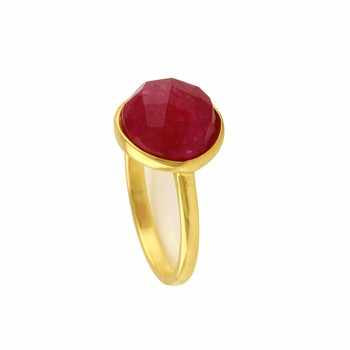 Top Selling Solid 925 Sterling Silver Garnet Round Checker Cut 18k Gold Filled Bezel Setting Ring for Women Handmade Jewelry