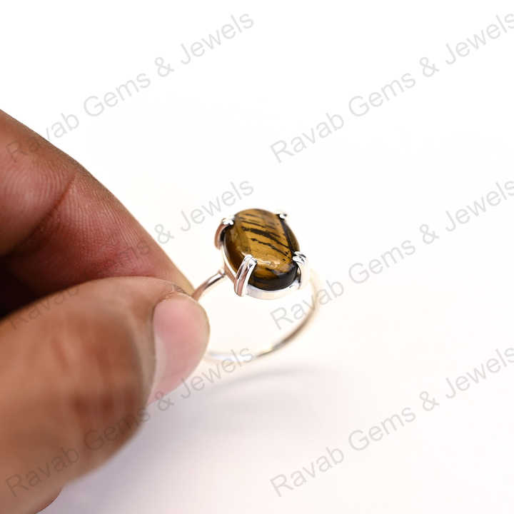 Best Selling Solid 925 Sterling Silver Natural Tiger Eye Oval Cabochon Setting Ring for Women Fine Handmade Christmas Jewelry