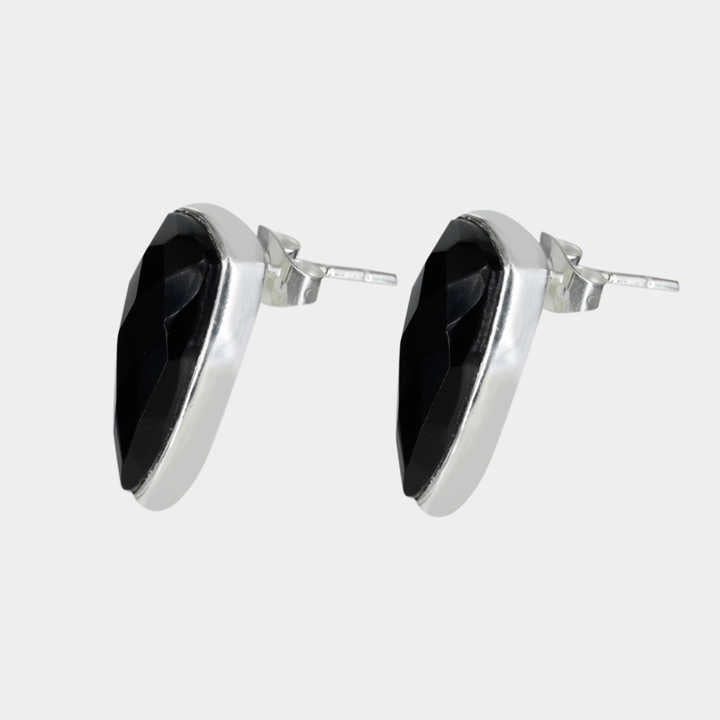 Top Quality Solid 925 Sterling Silver Natural Black Onyx Checker Cut 10x20mm Bezel Setting Pear Shape Stud Earring for Women