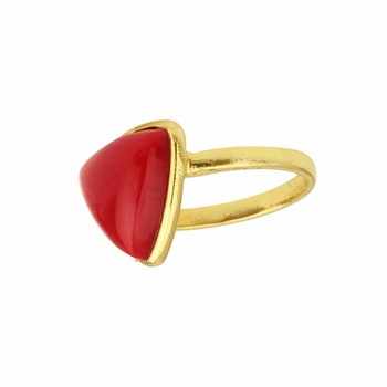 Handmade 18k Gold Plated Red Coral Gemstone Trillion Shape Ring 925 Sterling Silver Statement Ring Fine Jewelry Wholesale