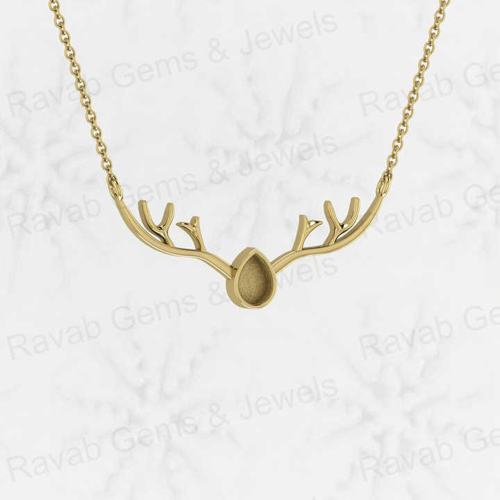 Genuine 925 Sterling Silver 41mm Deer Antler Head Semi Mount Empty Stone Setting DIY Jewelry Findings Component