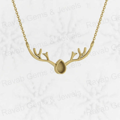 Genuine 925 Sterling Silver 41mm Deer Antler Head Semi Mount Empty Stone Setting DIY Jewelry Findings Component