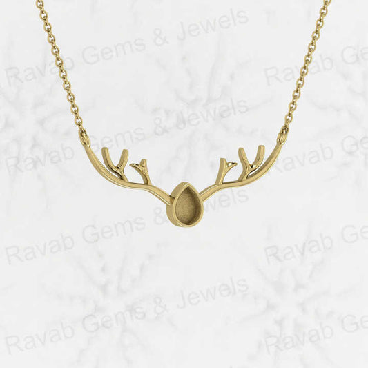Genuine 925 Sterling Silver 41mm Deer Antler Head Semi Mount Empty Stone Setting DIY Jewelry Findings Component