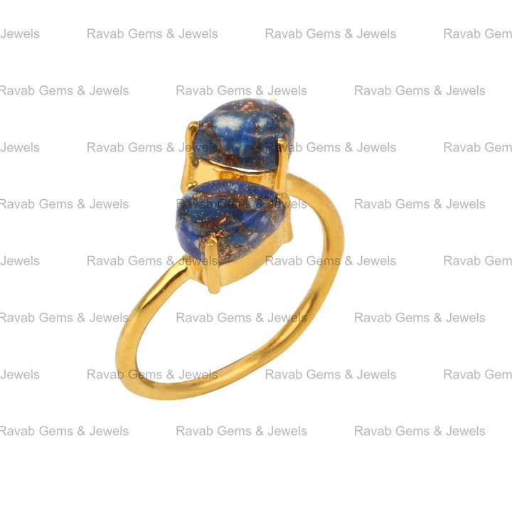 Best Selling 6x4mm Pear Mohave Lapis Lazuli Copper 925 Silver Vermeil Eternity Dainty Adjustable Prong Setting Ring for Parties