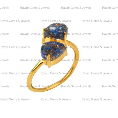 Best Selling 6x4mm Pear Mohave Lapis Lazuli Copper 925 Silver Vermeil Eternity Dainty Adjustable Prong Setting Ring for Parties