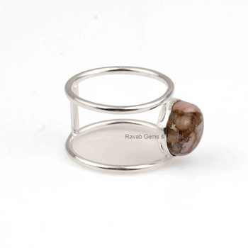 Hot Selling Dainty Handmade 925 Silver Genuine 10mm Pink Opal Bohemian Double Band Women's Handmade Promise Ring Fine Jewelry