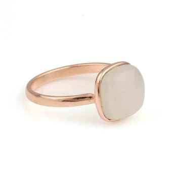 Hot Selling 12mm White Moonstone Gemstone Bezel 18K Rose Gold Rhodium Genuine Silver Dainty Cushion Shape Ring for Women Fine