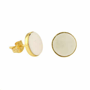 Hot Selling 9mm Natural White Agate Gemstone Bezel 18k Gold Plated Genuine 925 Silver Dainty Minimalist Stud Earring Women Gift