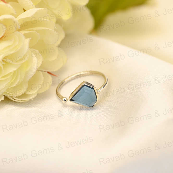 Top Selling Natural Iolite Quartz Ring Sterling 925 Silver 10x10mm Diamond Cut Faceted Bezel Setting Ring for Women Jewelry