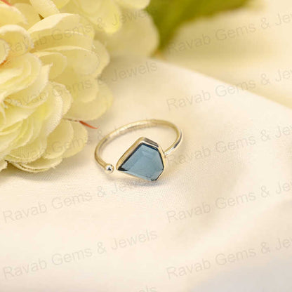 Top Selling Natural Iolite Quartz Ring Sterling 925 Silver 10x10mm Diamond Cut Faceted Bezel Setting Ring for Women Jewelry