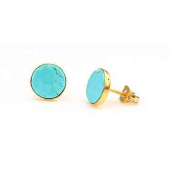 Wholesale 925 Sterling Silver Bezel Gold Plated Stud Earrings Natural Gemstone Arizona Turquoise Fine Indian Jewelry