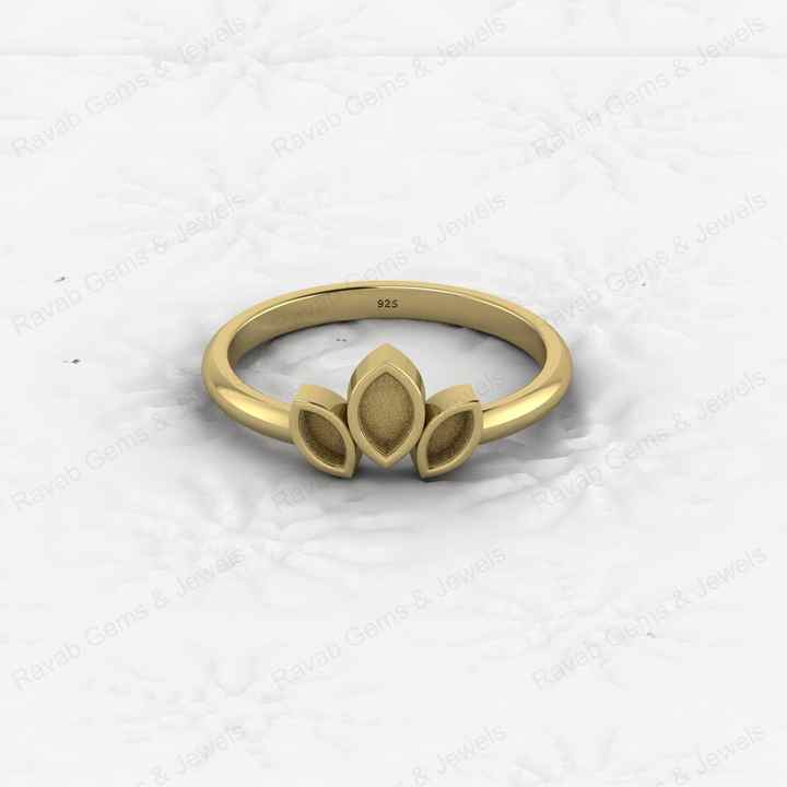 Genuine 925 Silver 2x4mm to 3x5mm Triple Marquise Semi Mount Blank Setting Ring Good for Resin & Ashes Work Keepsake DIY Jewelry