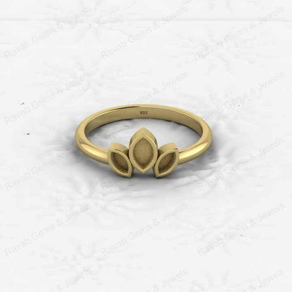 Genuine 925 Silver 2x4mm to 3x5mm Triple Marquise Semi Mount Blank Setting Ring Good for Resin & Ashes Work Keepsake DIY Jewelry