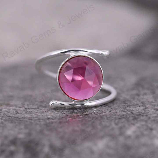 10mm Pink Tourmaline Quartz Rose Cut Bezel Setting Solid 925 Sterling Silver Women Handmade Ring For Women Fine Jewelry