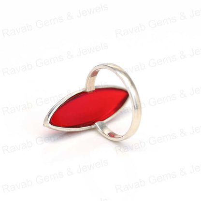 Top Quality Solid 925 Sterling Silver 9x30mm Red Garnet Hydro Cabochon Smooth Marquise Shape Ring for Women Daily Wear Jewelry