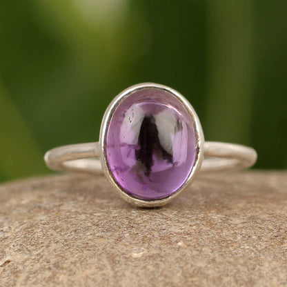 Top Selling Natural Purple Amethyst Oval 10x14mm Smooth Cab Solid 925 Sterling Silver Womens Fine Quality Handmade Ring