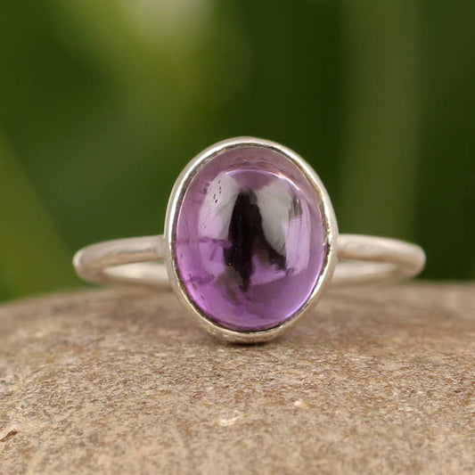 Top Selling Natural Purple Amethyst Oval 10x14mm Smooth Cab Solid 925 Sterling Silver Womens Fine Quality Handmade Ring