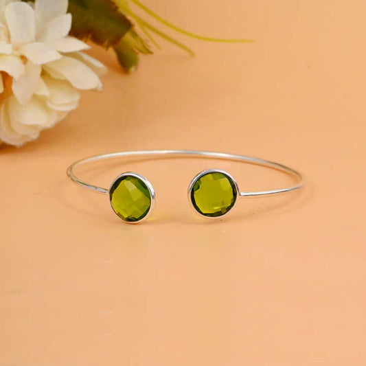 Beautiful Handmade Solid 925 Silver 10mm Round Shape Peridot Hydro Quartz Bezel Adjustable Cuff Bangle Fine Jewelry For Women