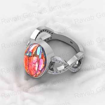 Top Selling 925 Sterling Silver Fine Ring Spiny Oyster Turquoise Gemstone Bezel Setting With CZ for Wedding Cocktail Parties