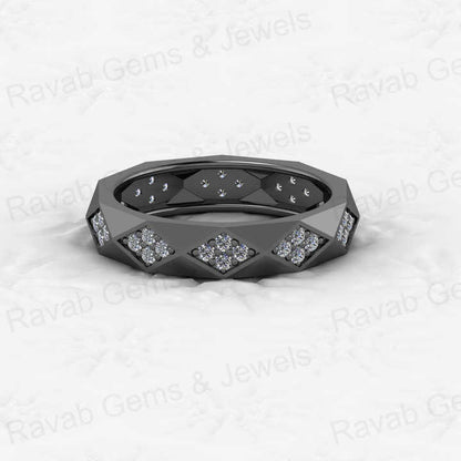 Best Selling 925 Sterling Silver Gold Vermeil CZ Round Brilliant Cut Geometric Rhombus Eternity Band Wedding Ring Fine Jewelry