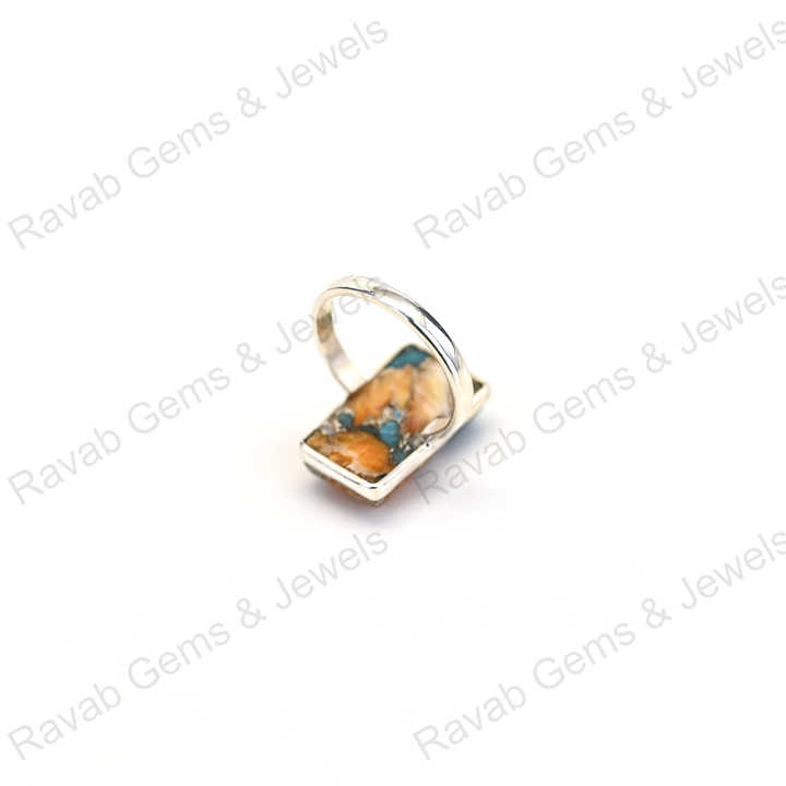 Superb Quality Solid 925 Sterling Silver Mix Oyster Turquoise Rectangle Shape Bezel Setting Ring for Women Fine Handmade Jewelry