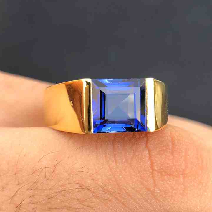 Sparkling Sapphire Quartz 10mm Square Step Cut Gemstone Solid 925 Sterling Silver Ring For Mens Fine Handmade Jewelry Suppliers
