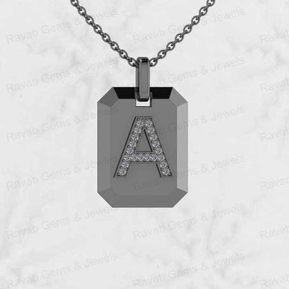 Top Selling 925 Silver Fine Jewelry 15x20mm Rectangle CZ Initial Monogram Personalized Men's Pendant Necklace with Zircon Stone