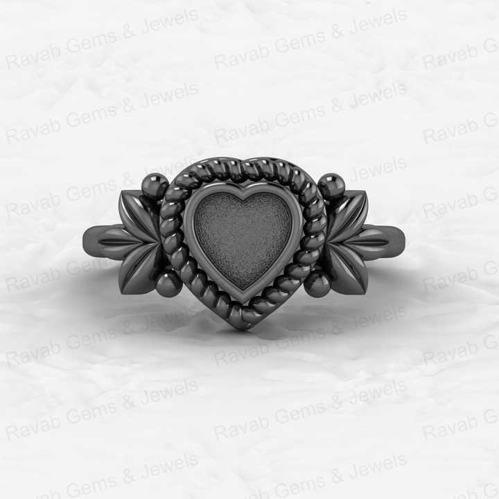 Solid 925 Silver 6mm Heart Leaf Braided Bezel Cup Base Semi Mounting Ring Setting for Resin & Ashes Stone Work Keepsake Jewelry