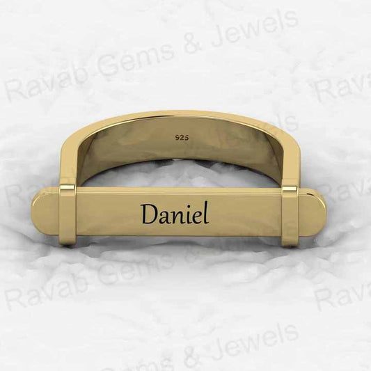 Top Selling Men's Fine Ring 925 Genuine Sterling Silver Gold Vermeil Engravable Script Bar Personalized Eternity Band Jewelry