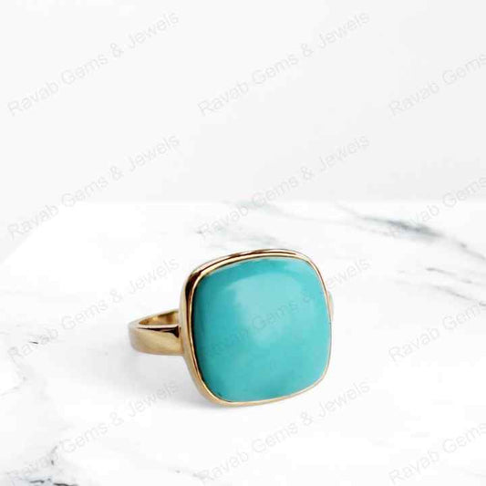 Top Quality Genuine 925 Silver Gold Vermeil Eternity 12mm Arizona Turquoise Gemstone Cushion Dainty Ring Fine Jewelry for Women