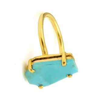 Kingman Arizona Turquoise Fine Ring for Ladies Minimalist 10x17mm Sterling Silver with High Quality Rose Gold Plating