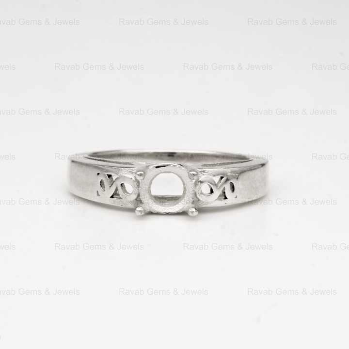 925 Sterling Solid Silver 6mm Round Pattern Pre Notched Semi Mount Blank Prong Setting Ring for Keepsake DIY Jewelry Supplies