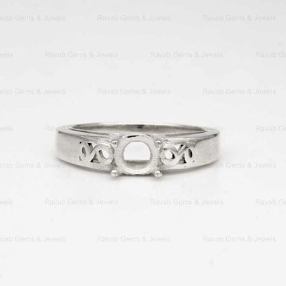 925 Sterling Solid Silver 6mm Round Pattern Pre Notched Semi Mount Blank Prong Setting Ring for Keepsake DIY Jewelry Supplies